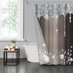 Lvrlvr 1 Pieza Cortina De Ducha Con Diseño De Brillo Plateado Y Diamantes, Estilo Glamour Elegante, Tamaño 180X180 Cm + 12 Ganchos De Tipo C