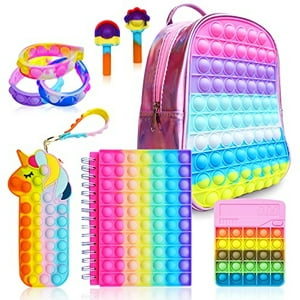 Buquehm - Mochila Burbujas Niñas, Bolsas Pop It, Cuaderno Pop It Y Estuche Lápices Unicornio Para Útiles Escolares Niños, Alivia El Estrés, Regalo Cumpleaños