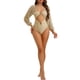 thumbnail image 2 of INSPIRE CHIC Traje de baño de una pieza para mujer con mangas largas, escote pronunciado, panel de malla, control de abdomen y corte alto para playa, caqui, talla extra pequeña, 2 of 5