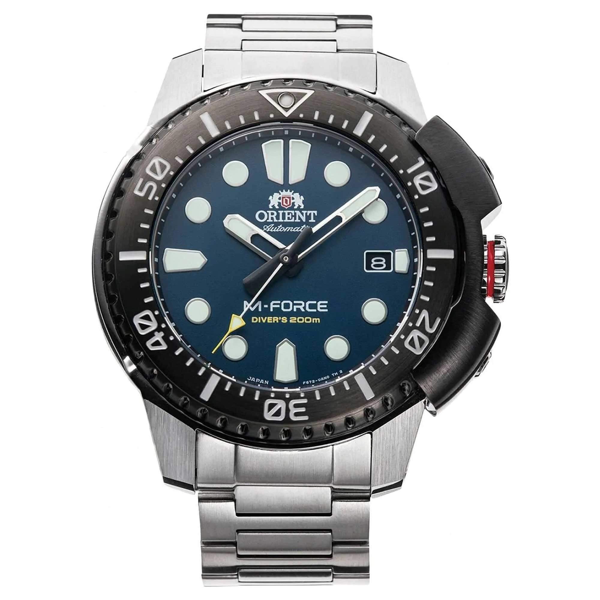 Orient - Reloj M-force Ac0l Sports Automático De Buceo Con Esfera Azul Acero Inoxidable 200m Para Hombre, Azul - Adulto