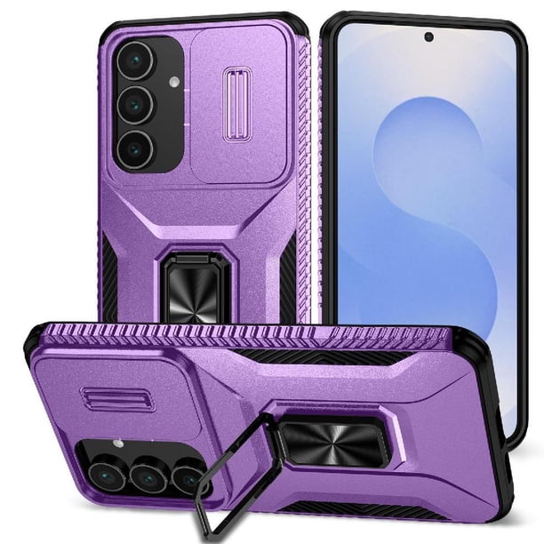 Funda Armada para Samsung Galaxy S25 FE con Tapa Deslizante y Soporte Magnético Giratorio Morado