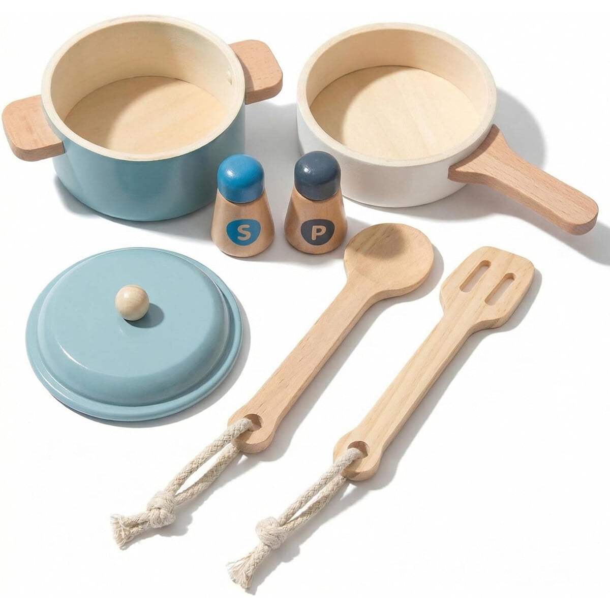Set Cocina Juguete Madera Woodenedu Ollas Utensilios Fsc