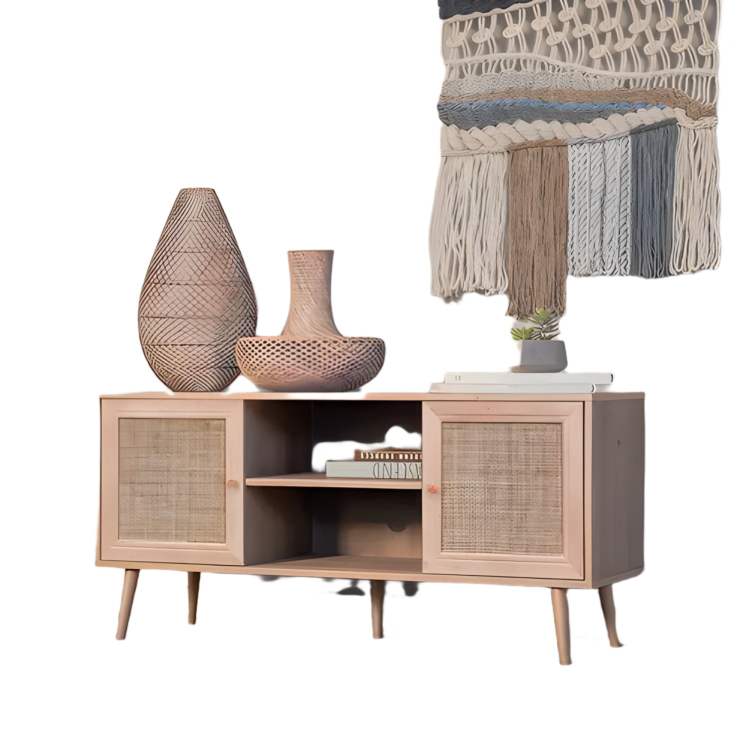 Genérico - Rack Tv De Ratán Con Puertas Color Madera