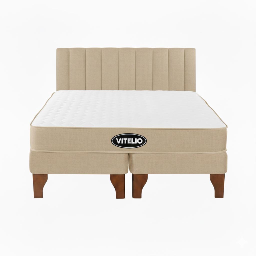 Vitelio - Cama 2 Plazas Modular Europea Beige + Colchón Ortopédic