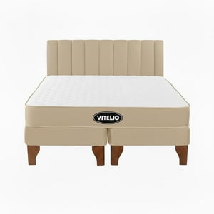 Vitelio - Cama 2 Plazas Modular Europea Beige + Colchón Ortopédic