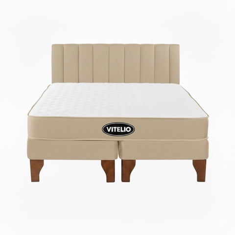Vitelio - Cama 2 Plazas Modular Europea Beige + Colchón Ortopédic