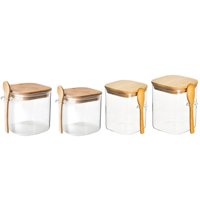 Genérico - Set 4 Frascos Hermeticos Repostero Tapa De Bambu Y Cuchara