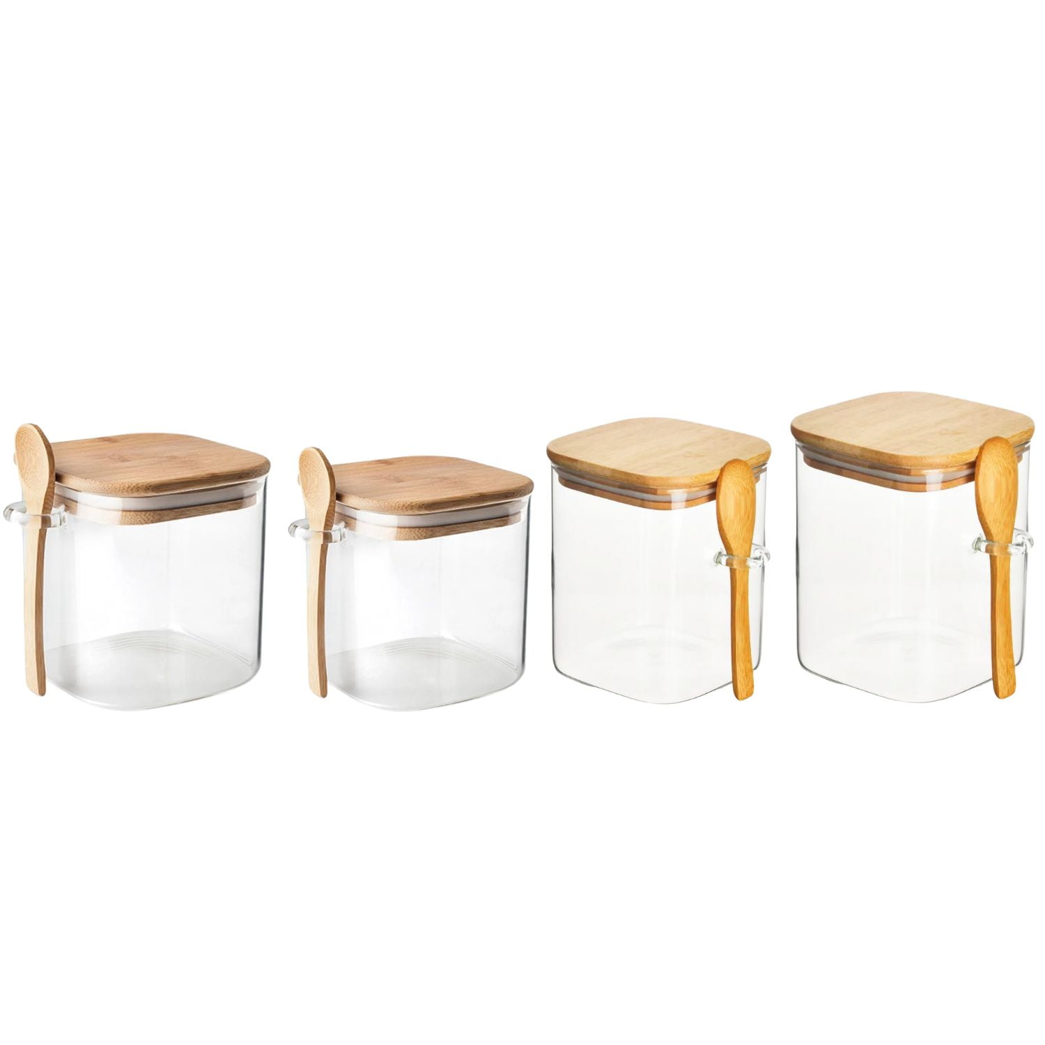 Genérico - Set 4 Frascos Hermeticos Repostero Tapa De Bambu Y Cuchara