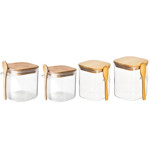 Genérico - Set 4 Frascos Hermeticos Repostero Tapa De Bambu Y Cuchara