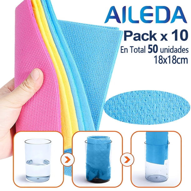 Paño De Limpieza Aileda Paño Esponja Absorbente Celeste - Amarillo - Rosa 5 u Paño Esponja Ultra Absorbente Multiuso 18x18cm (En total 50 Unidades)