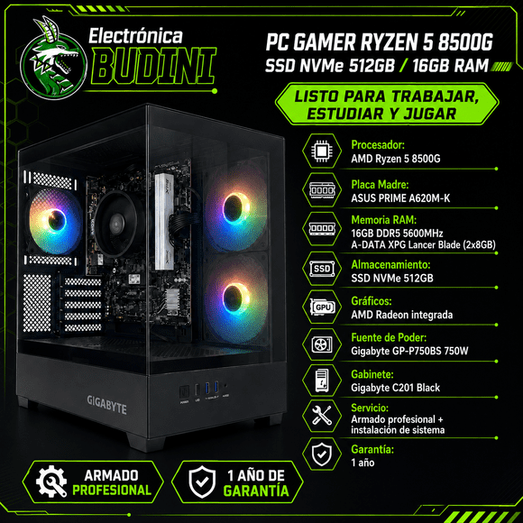 Pc Gamer Ryzen 5 8500g / Ssd 512gb / 16gb ddr5 5600mhz / Radeon Radeon 740m