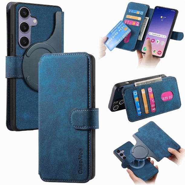 Funda Billetera Magnética para Samsung Galaxy S25 Plus Soporte Tarjetas Desmontable Azul
