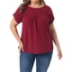 thumbnail image 1 of Agnes Orinda Blusas de Mujer Tallas Grandes Chiffon Swiss Dots Mangas Cortas Encaje Crochet Blusa Plisada L Burdeos, 1 of 8