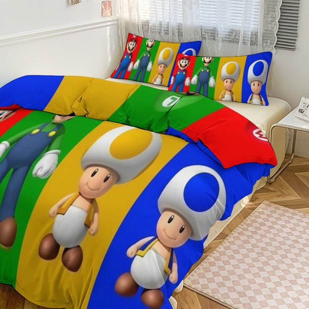 Mario Print Bedding Set Pattern Duvet Cove Set 3 Pieces 1 Quilt Cover And 2 Pillowcases for Women Men Teens