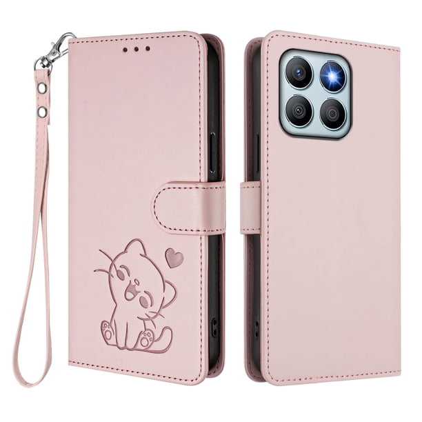 Honor X8B 4G Funda Billetera con Estampado de Gato, Rosa