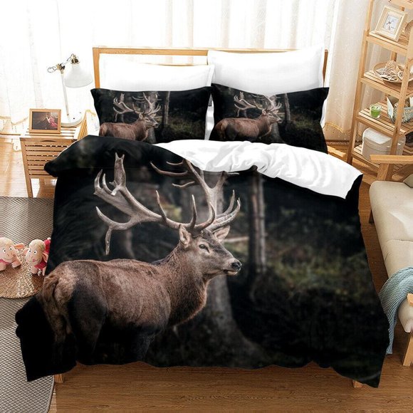 Night Elk Deer Quilt Duvet Cover Set Bedding Queen Bedroom Decor3-Piece Bedding Set
