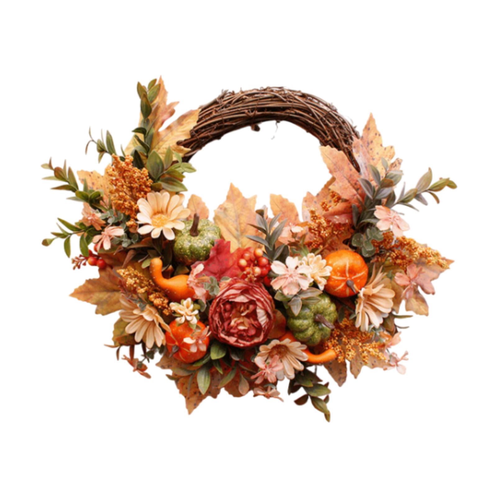 Corona Decorativa De Otoño Para Puerta - Calabaza Blanca Y Hojas De Arce Artificiales, 30 Cm, Para Interior/Exterior (Decoración De Harvest/Thanksgiving)