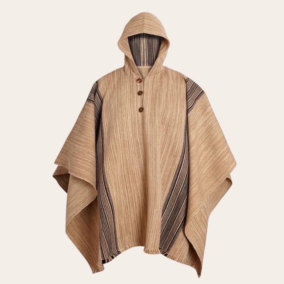 Poncho Clásico de Lana Premium OLKI - Beige Listado