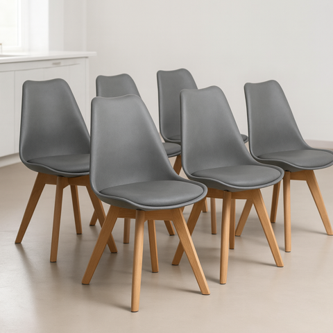 Venhoouse - Pack 6 Sillas Para Comedor Tulip Grises