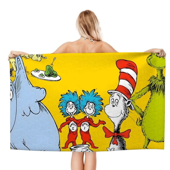 Dr. Seuss Toalla de playa de secado rápido con diseño temático, regalo para mujeres y niñas, ideal para cumpleaños, fans, amantes de la música, uso en la playa o al aire libre, 78 × 180 cm