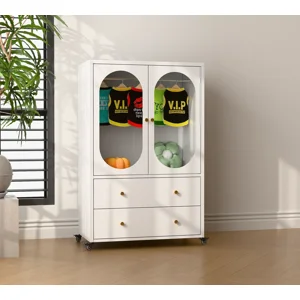 Recilock - Armario Alto 2 Puertas Con Vidrio Y 2 Cajones - Linea White Pc-1