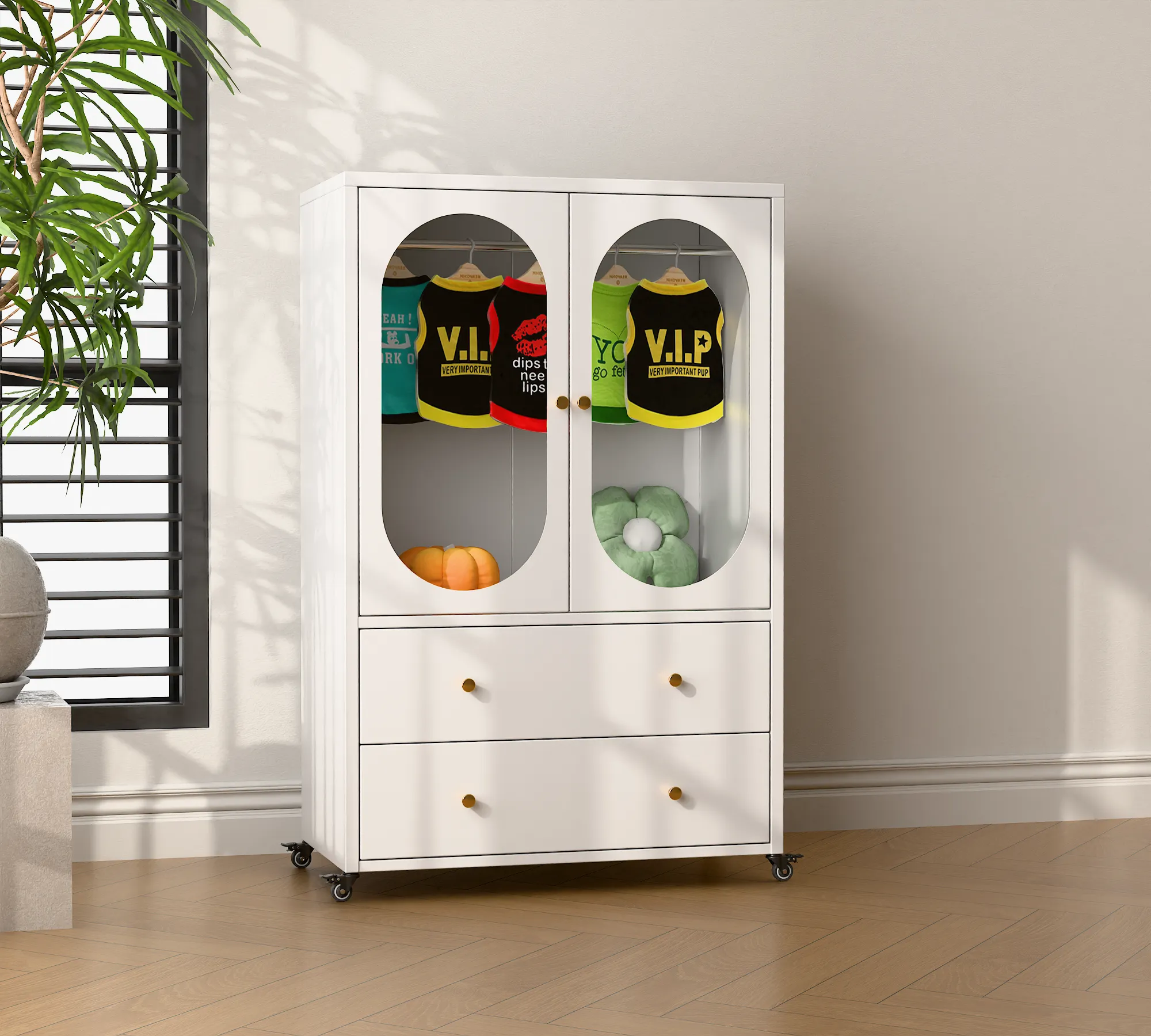 Recilock - Armario Alto 2 Puertas Con Vidrio Y 2 Cajones - Linea White Pc-1