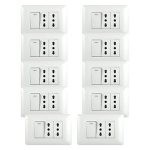 Genérico - Pack 10 Tomacorriente Doble 10/16A 250V + Interruptor Simple 9/12 10A Blanco