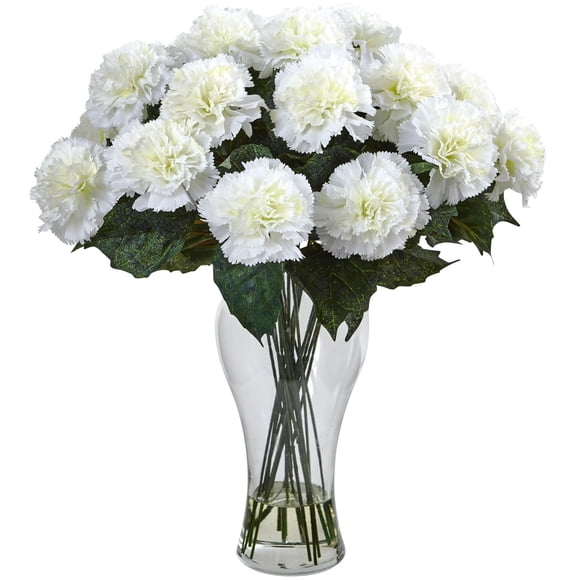 Jarrón Silk Arrangement con forma de clavel casi natural, 45 cm, color rosa crema