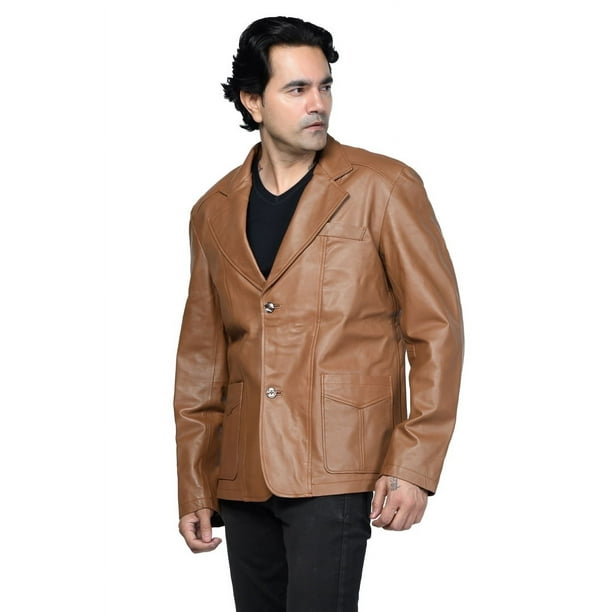 Chaqueta Cuero Sharo Classic Leather Marfil Hombre