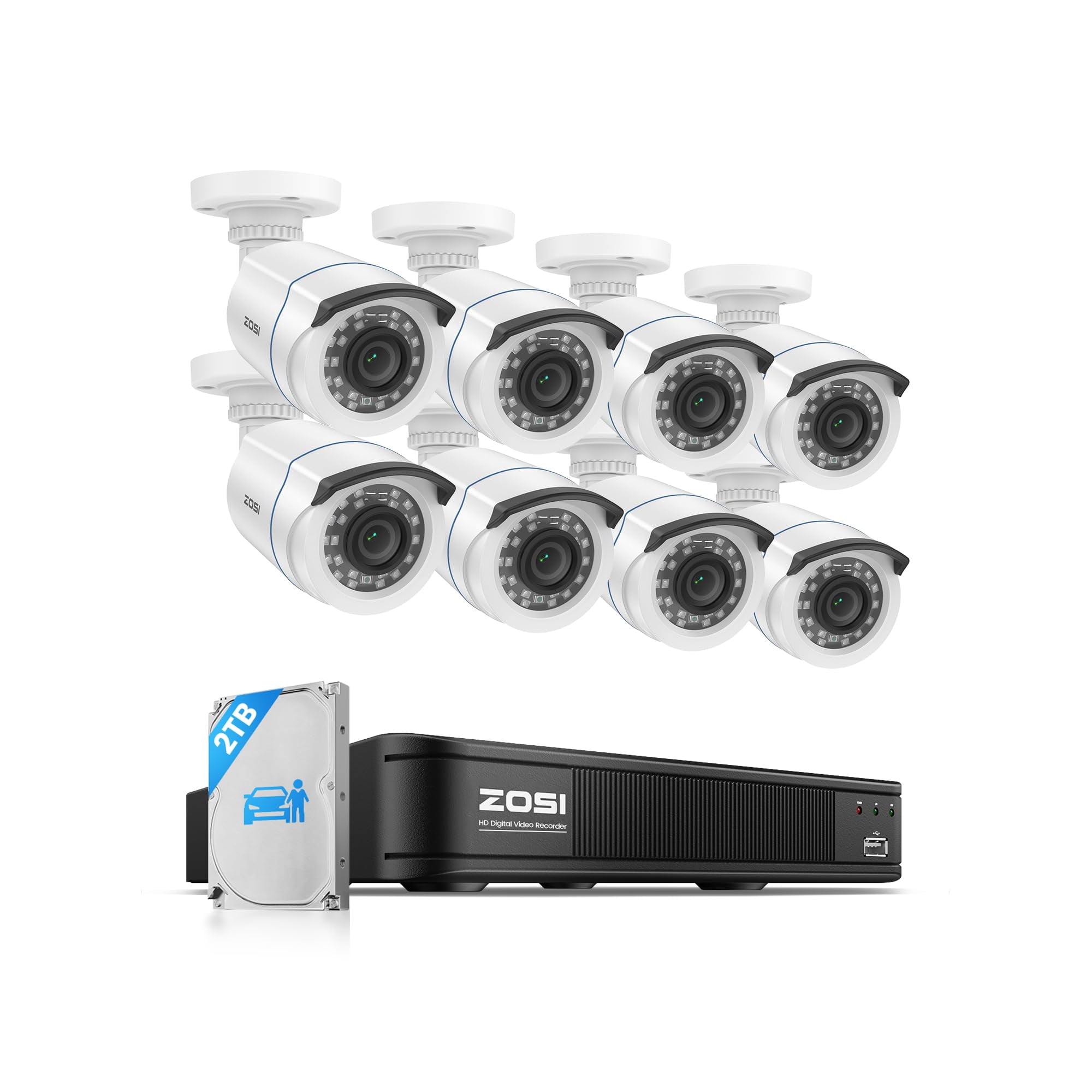 Sistema De Cámara De Seguridad Zosi 1080p H.265+ 5mp 3k 8ch Con Disco Duro De 2 Tb