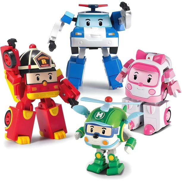 Toy Robocar Poli, paquete de 4 unidades, equipo de rescate de robots transformadores, 10 cm
