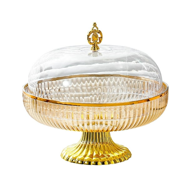 Soporte para pastel con cúpula, plato para servir, expositor de mesa, soporte para cupcakes, plato de frutas, Plato decorativo de frutas para Donut de Amarillo