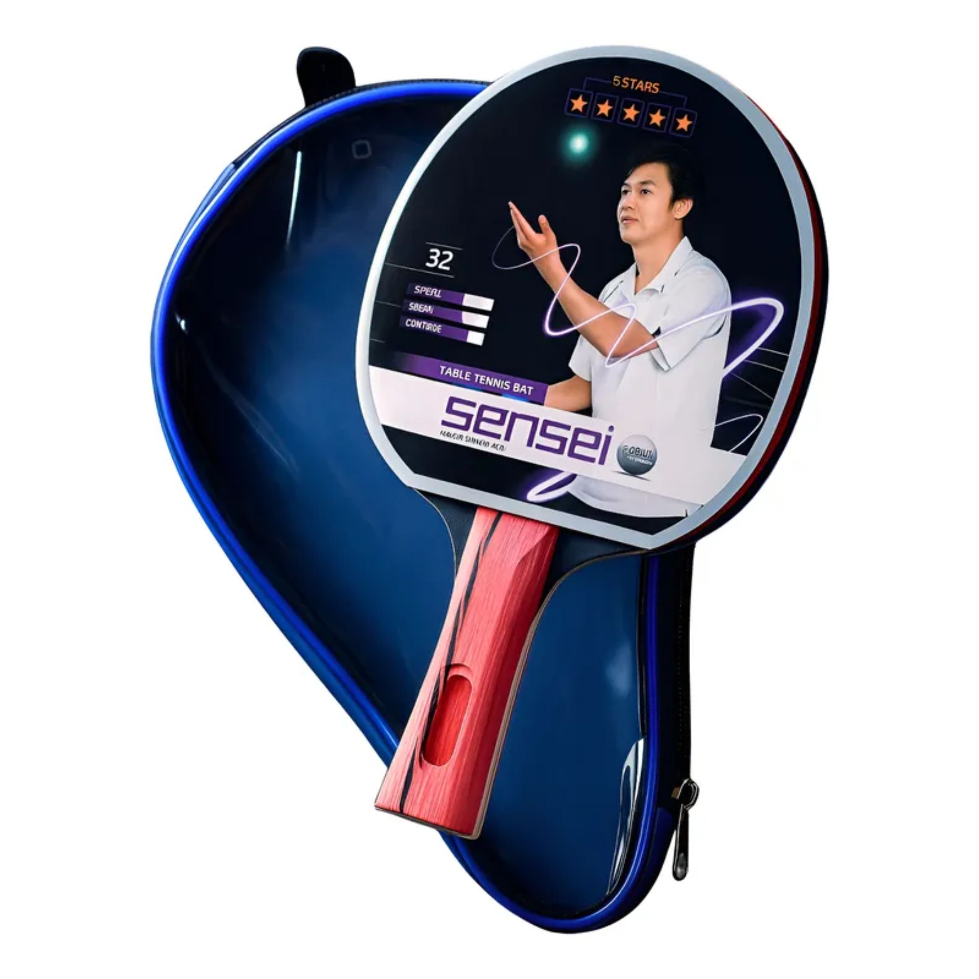 Paleta De Ping Pong Sensei 5 Star Negra Y Roja