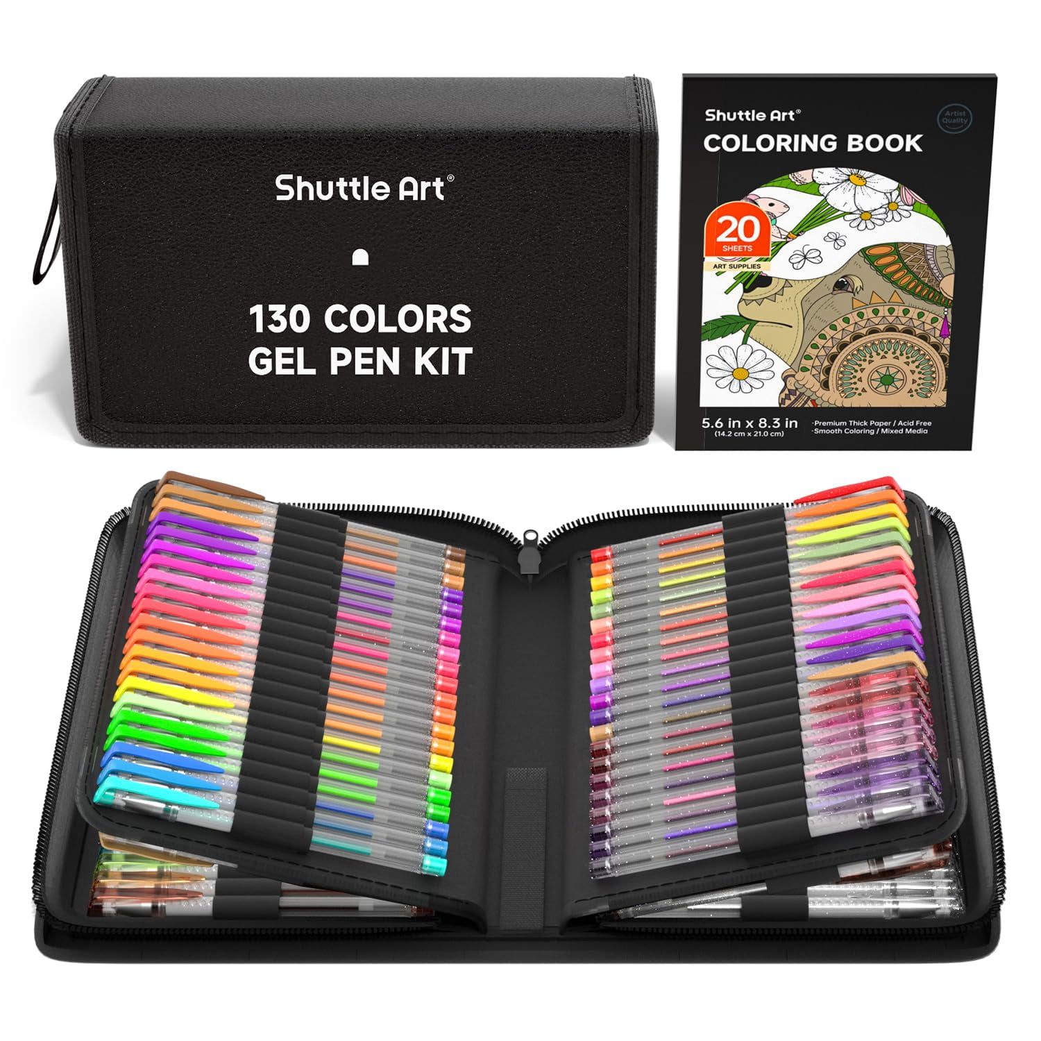 Shuttle Art - Bolígrafos De Gel 130 Colores Con Libro Para Colorear Y Estuche
