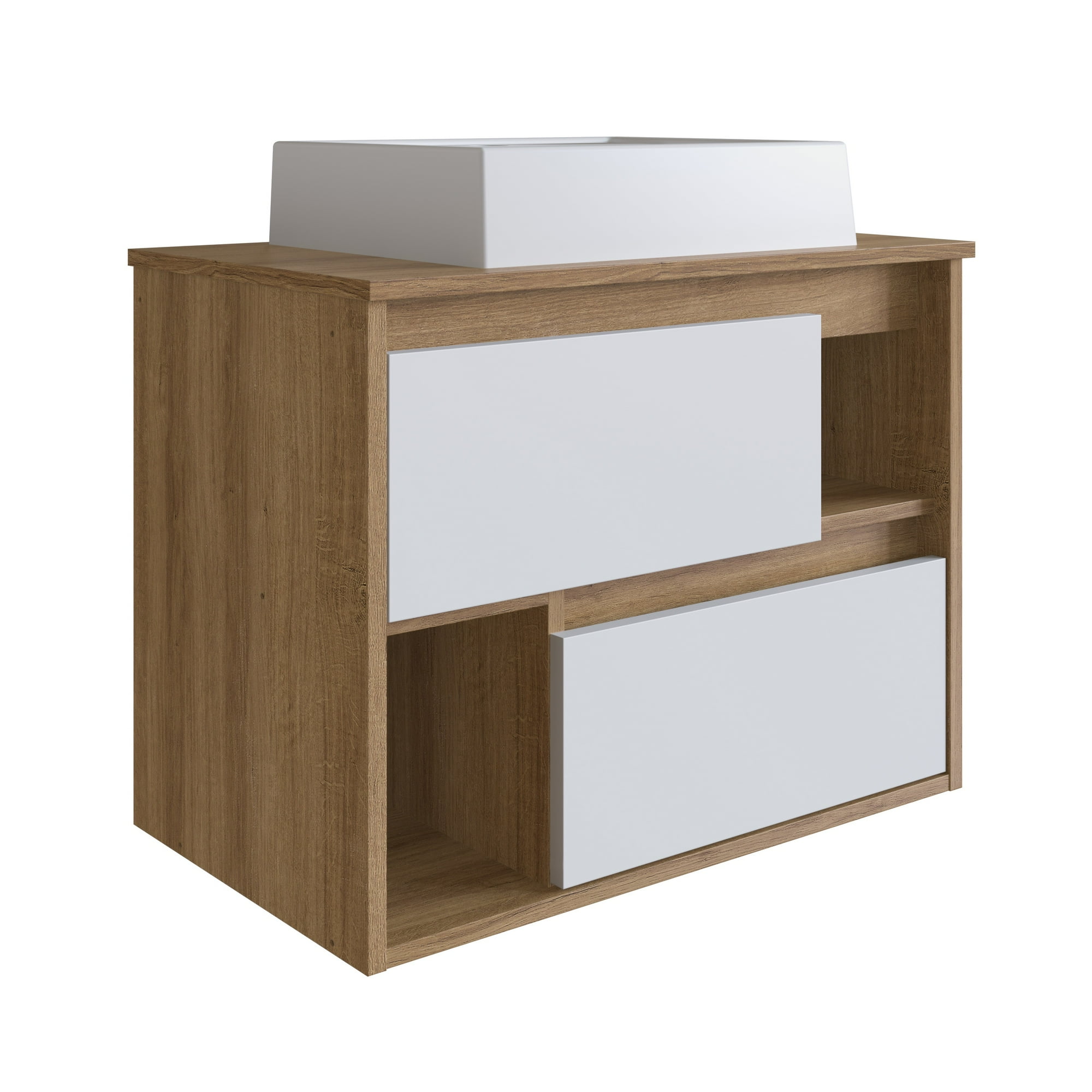 Df Home - Vanitorio Mural Nova Blanco Castaño Con Lavamanos Lvp03.077