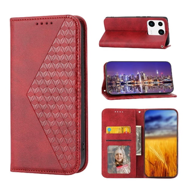 Funda Flip FOXDOCK para Xiaomi 13 , Estilo Billetera con Diseño Rombo, Correa de Mano y Soporte, Uso Diario