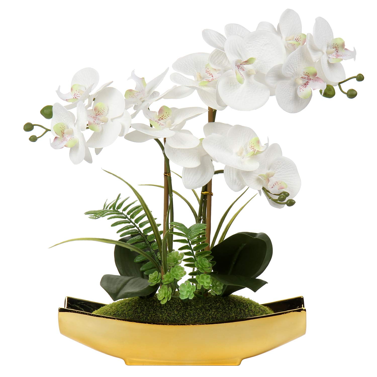 Planta Artificial Briful Orquídeas Blancas De 38 Cm Con Maceta Dorada