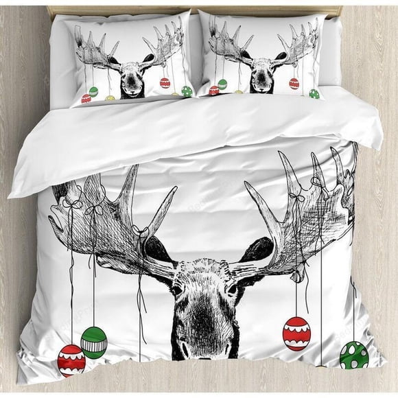 Moose Christmas Quilt Duvet Cover Set Kids Children Soft Home Textiles3-Piece Bedding Set