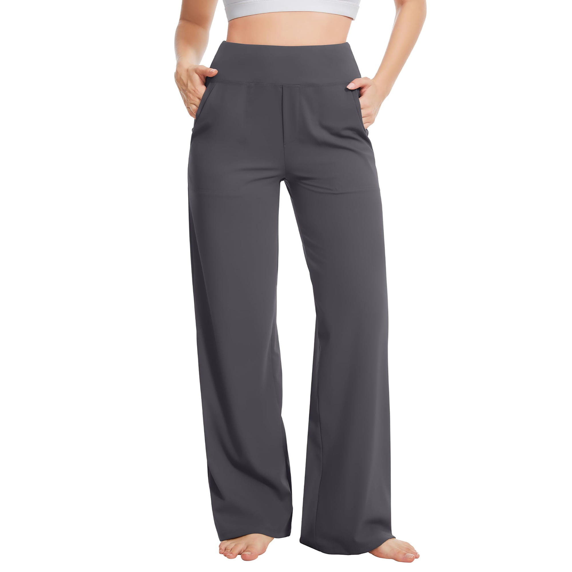 Pantalones De Yoga Talovee De Pierna Ancha Y Cintura Alta Para Mujer, Color Gris Oscuro