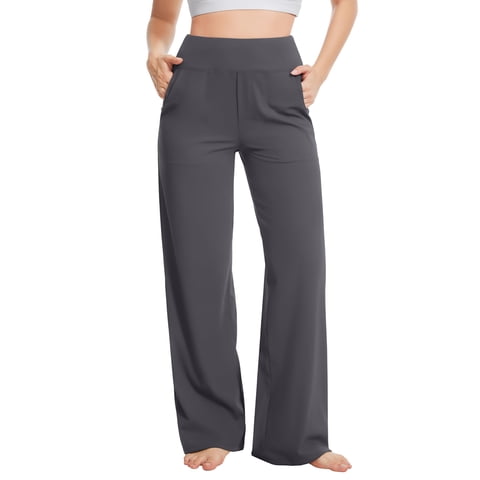 Pantalones De Yoga Talovee De Pierna Ancha Y Cintura Alta Para Mujer, Color Gris Oscuro