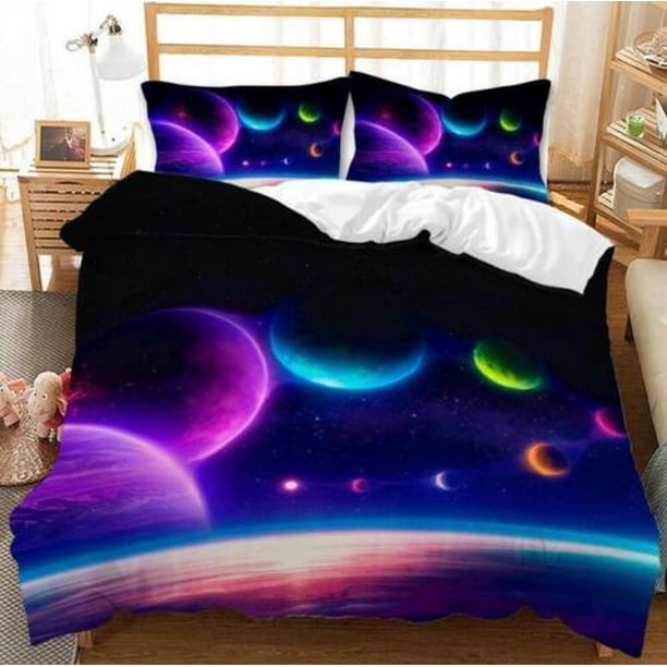 Starry Sky Kid Boy Outer Space Galaxy Quilt Duvet Cover Set Doona Cover3-Piece Bedding Set