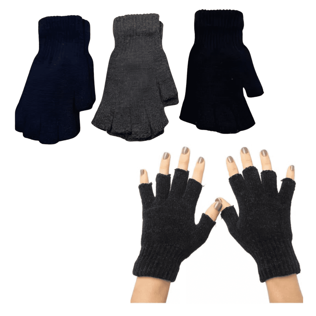 Genérico - Pack 3 Guantes De Lana Sin Dedos Surtidos