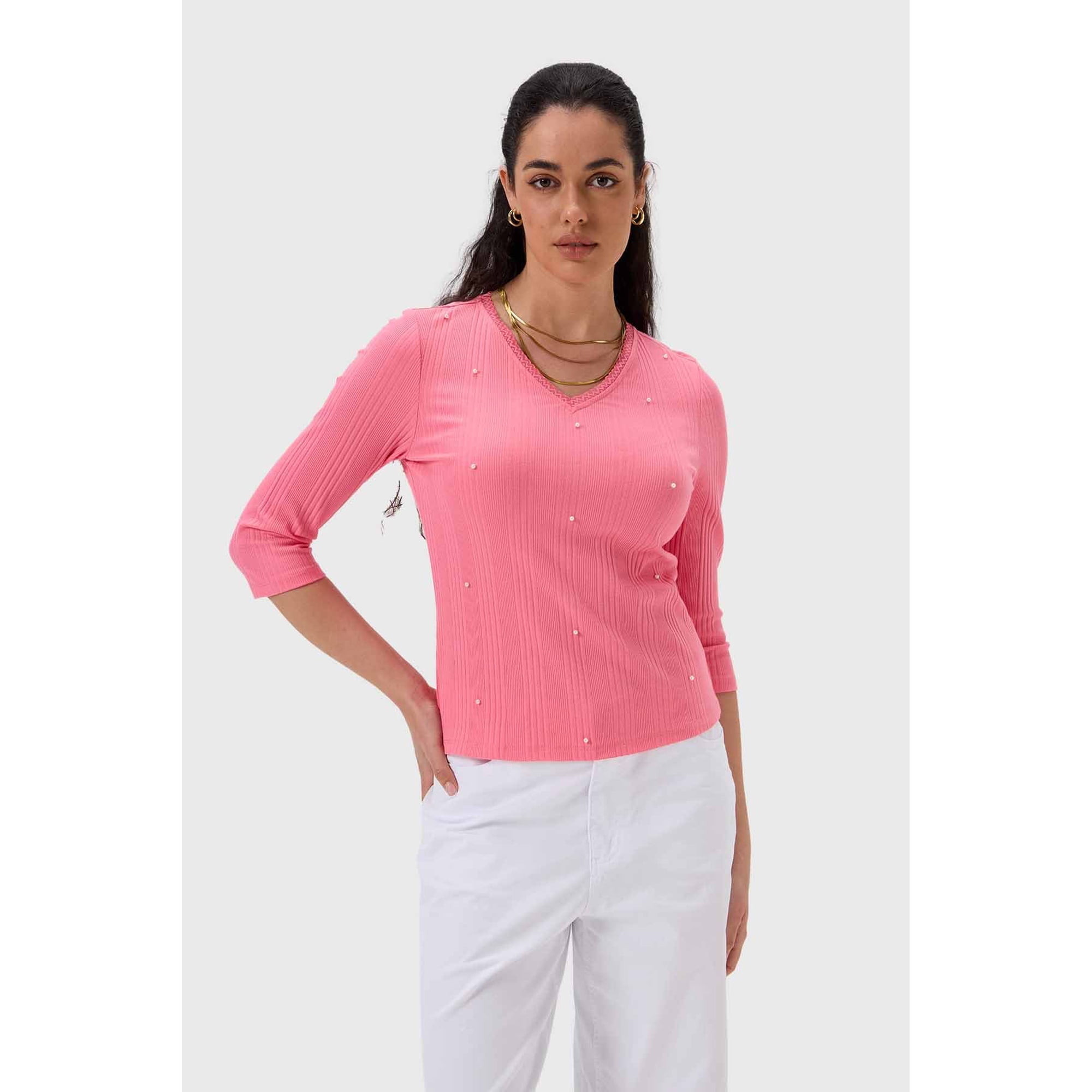 Fashionspark - Polera Mujer Rib Terminación Rosado