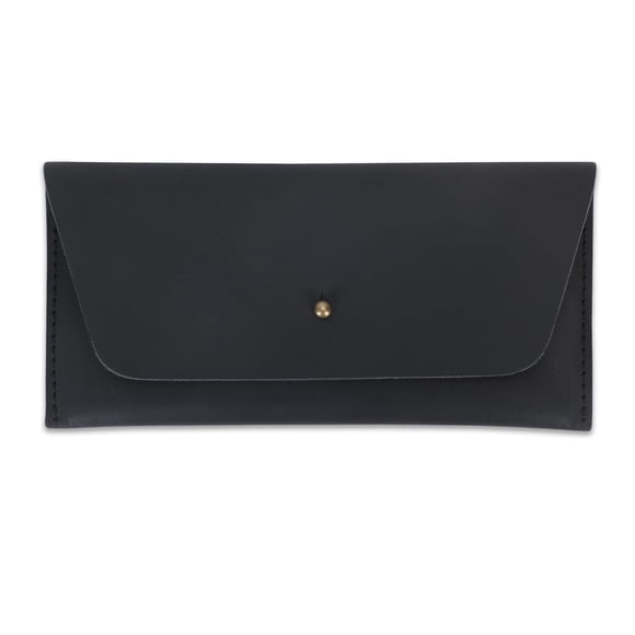 Cartera CestAntiQ de Cuero 19x9 cm Negra con Solapa Organizadora