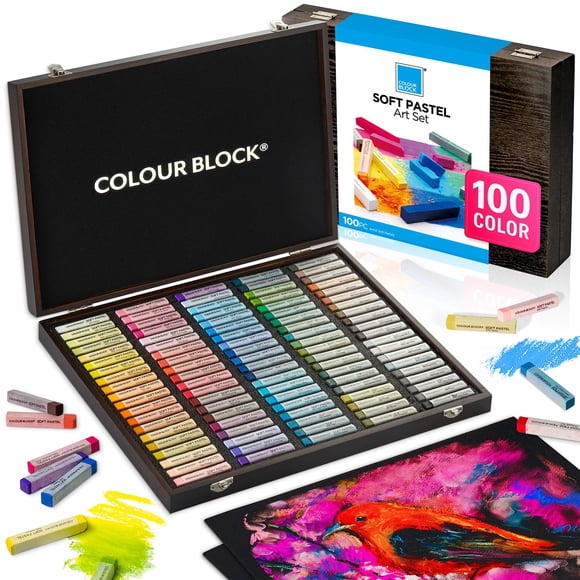 Set de pasteles suaves COLOUR BLOCK de 100 colores en caja de madera