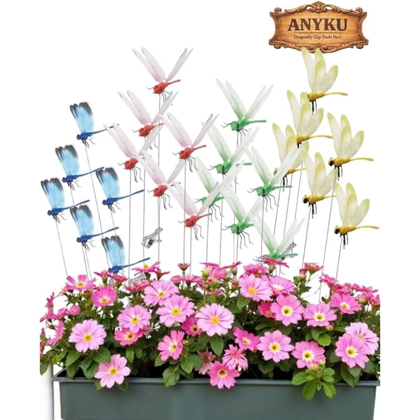 Clips libélula repelente insectos 3D decoración jardín exterior falsas sombrero jardín 12 uds