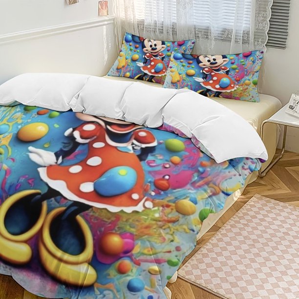 Minnie MouseCartoon Collection 3-Piece Comforter Set, Personalized Bedding Decor for Kids And Teens Bed Sheets