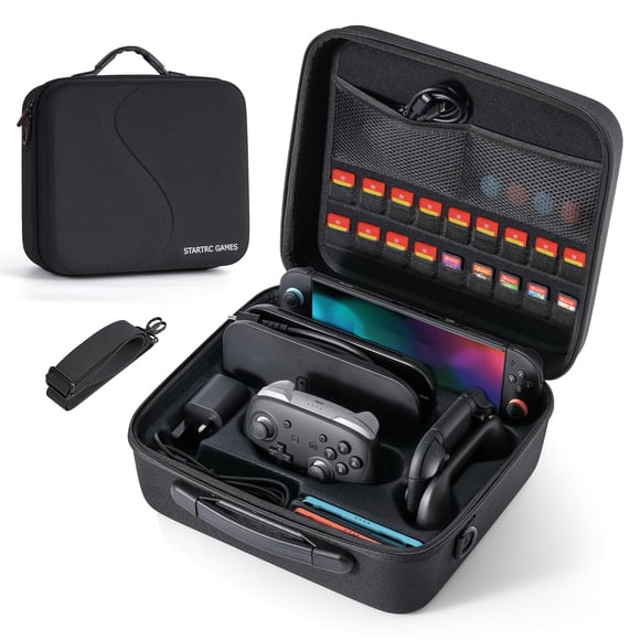 Funda compatible con Nintendo Switch 2 con ranuras para tarjetas de juego, bolso de almacenamiento portátil y duro para consola, controladores Pro y accesorios