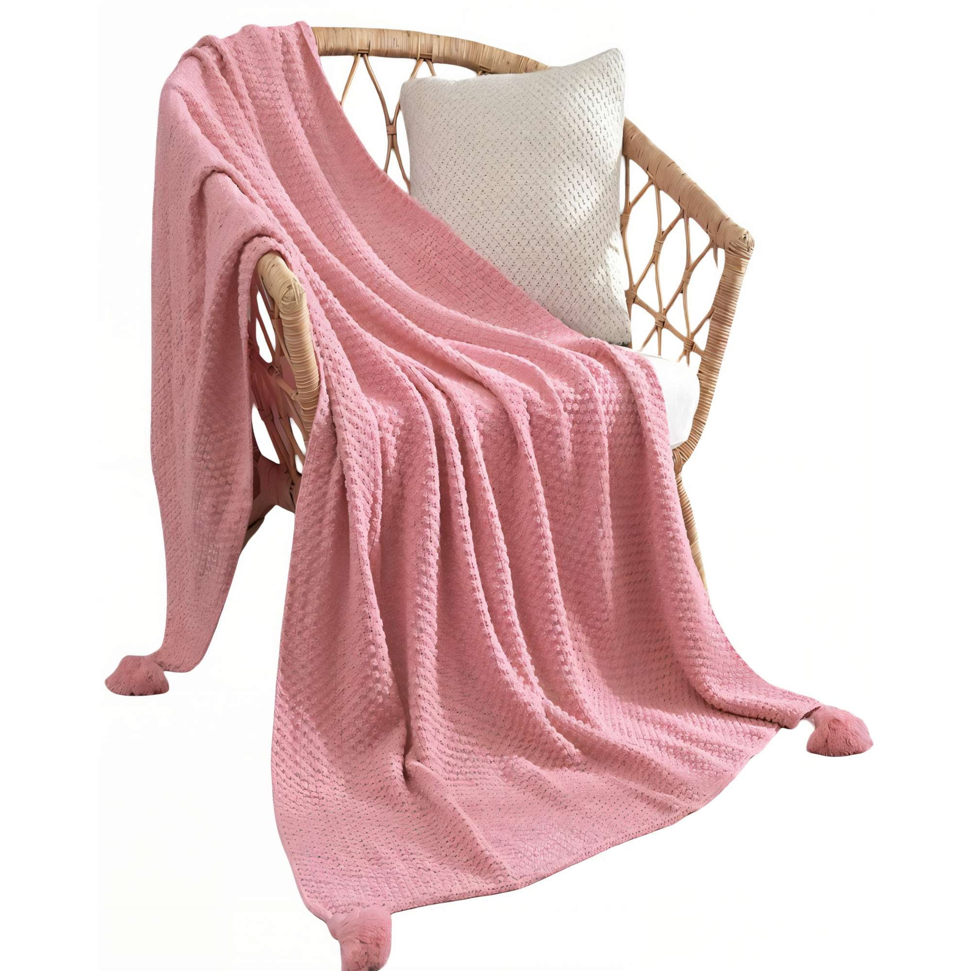 Genérico - Manta De Sofá Con Flecos De Soga 130cmx180cm Color Rosado