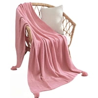 Genérico - Manta De Sofá Con Flecos De Soga Color Rosado